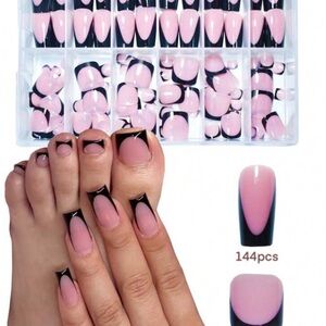 Pink and Black French Tip Nail Set